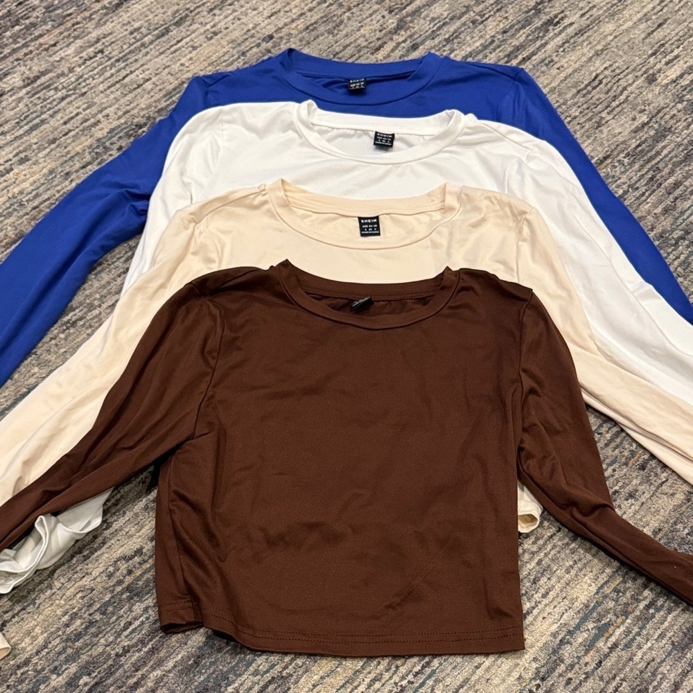SHEIN Long Sleeve Tops in Blue, White, Cream, and Brown